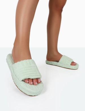 Juicy Mint Terry Towelling Slider Slippers