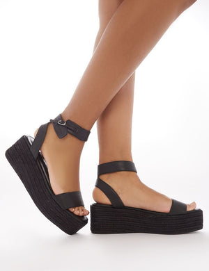 Jeni Espadrille Flatform Sandals in Black PU