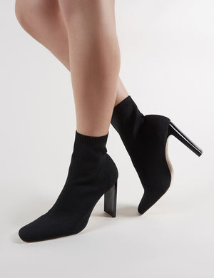 Pioneer Sock Fit Knitted Ankle Boots in Black