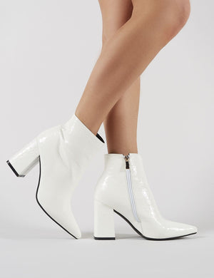 Hollie Pointed Toe Ankle Boots in White Croc