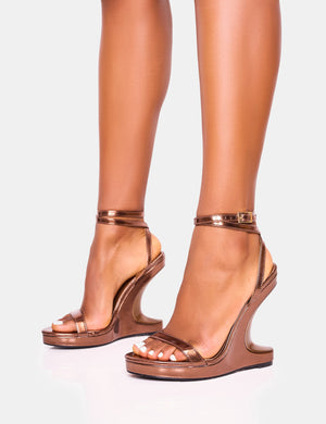 A-list Bronze Barely There Wrap Around Platform Cut Out Wedge Heels