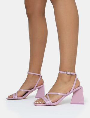 Kasia Lilac Croc Strappy Square Toe Mid Flared Block Heels