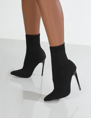 Allie Black Pointed Sock Ankle Boots
