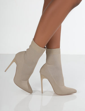 Allie Camel Pointed Sock Ankle Boots