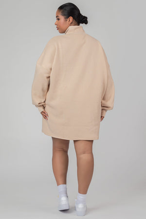 Curve Oversize Half Zip Sweater Dress Stone