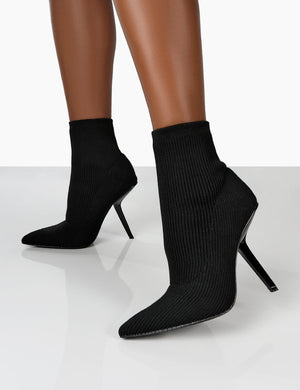 Chantelle Black Pointed Toe Stiletto Heel Sock Boots
