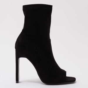 Craze Sock Fit Ankle Boots in Black Faux Suede