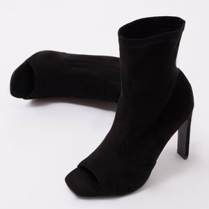 Craze Sock Fit Ankle Boots in Black Faux Suede