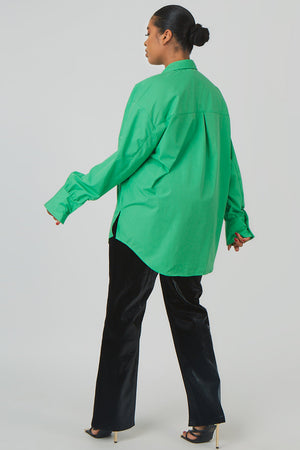 Curve Oversized Pocket Poplin Shirt Green