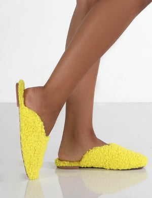 Ciao Neon Yellow Teddy Slip On Slippers