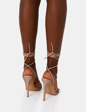 Dax Nude PU Barely There Lace Up Square Toe Stiletto Heels