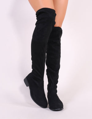Joy Over the Knee Boots in Black Faux Suede