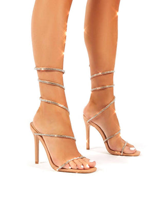 Emmy Nude Diamante Wrap Around Ankle Stiletto Heels