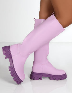 Elena Lilac Knee High Chunky Sole Boots