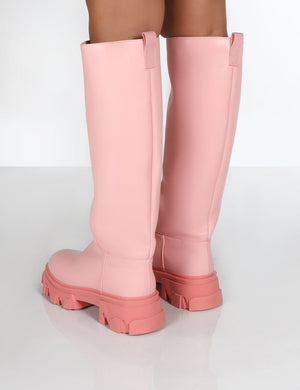 ELENA PINK KNEE HIGH CHUNKY SOLE BOOTS