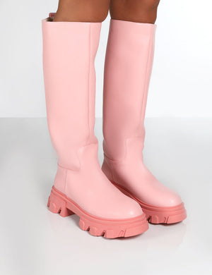 ELENA PINK KNEE HIGH CHUNKY SOLE BOOTS