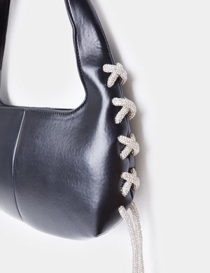 The Ember Black Diamante Rope Shoulder Bag