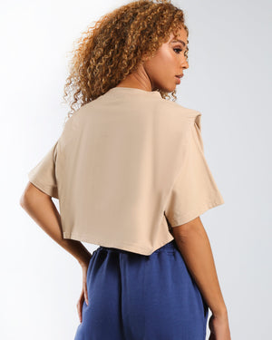 Amber x Public Desire shoulder pad crop t-shirt beige