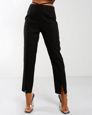 Amber x Public Desire waist detail split front trouser co-ord in black