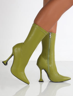 Frankie Green PU Pointed Ankle Boots