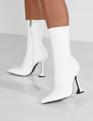 Frankie White PU Pointed Ankle Boots