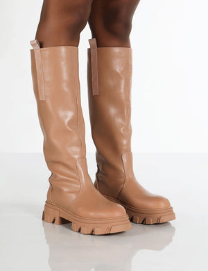 Genius Wide Fit Tan Knee High Chunky Sole Boots