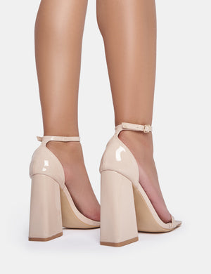 Geri Nude Patent Barely There Square Toe Block Heels