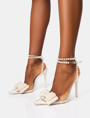 Glitzy Perspex Pearl Bow Embellished Court Heels