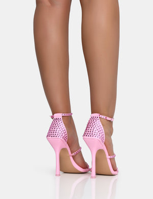 Golda Pastel Pink Diamante Strappy Barely There Square Toe Stiletto Heels