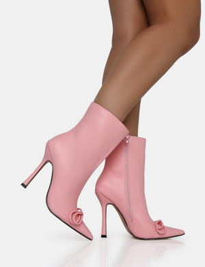 Rhia Pink Pu Bow Pointed Toe Stiletto Ankle Boots