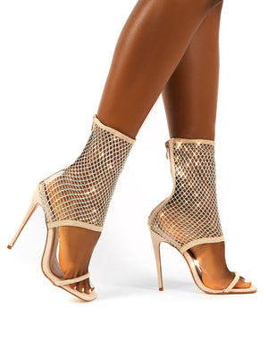 Double Take Nude Fishnet Ankle Stiletto High Heels