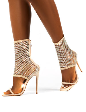 Double Take Nude Fishnet Ankle Stiletto High Heels