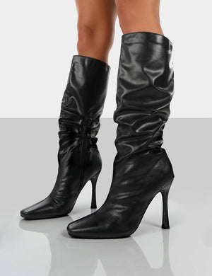Iris Black Pointed Toe Stiletto Heel Knee High Boots