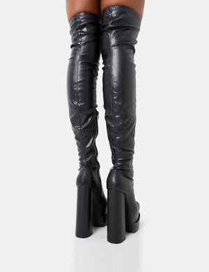 Identity Black Grain Pu Platform Heel Over The Knee Boots