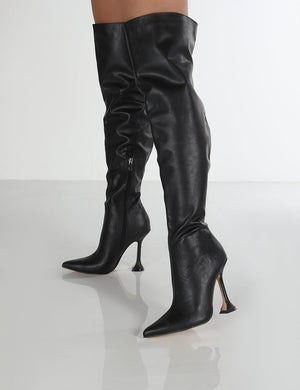 Indica Black PU Over The Knee Boots