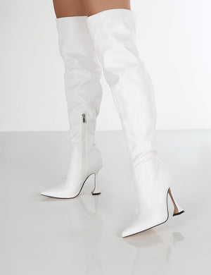 Indica White PU Over The Knee Boots