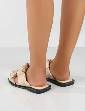 KoKo Beige Ruched Strappy Flat Sandals