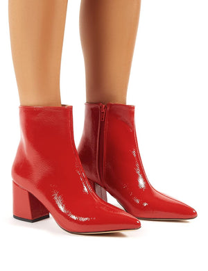 Lia Red Patent Pointed Toe Ankle Boots