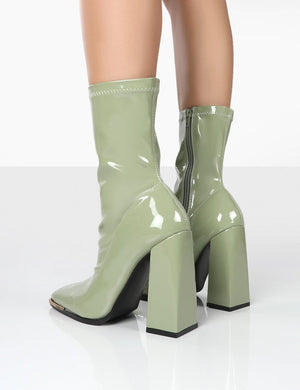 Liberty Green Pu Sock High Heeled Ankle Boots