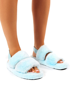 Lullaby Blue Fluffy Strap Back Slippers