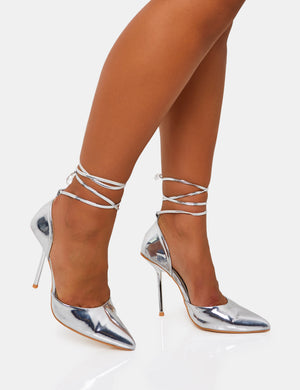 Masterpiece Silver Metallic Mirror Pointed Toe Court Stiletto Heels