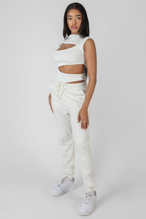 Asymmetric Cut Away Bodysuit White