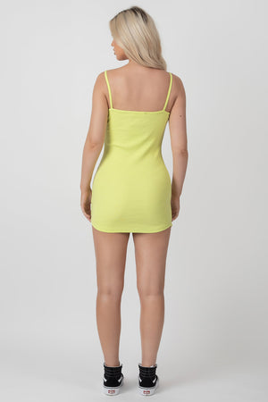 Strappy Mini Curved Hem Dress Lime