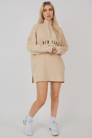 Oversize Half Zip Sweater Dress Stone