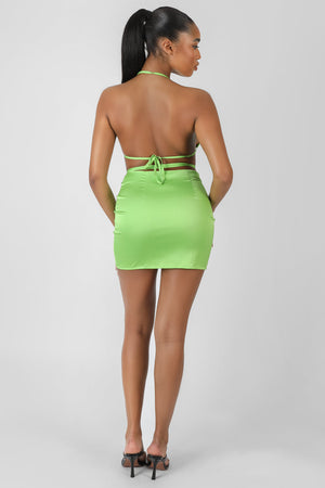 Satin Ruched Detail Mini Skirt Green