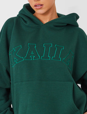 Kaiia Oversized Logo Hoodie in Dark Green
