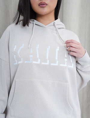 Kaiia Shadow Logo Oversized Drawstring Hoodie Stone