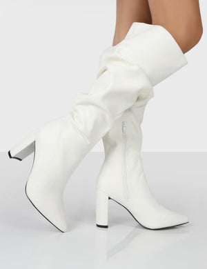 Mine Wide Fit White PU Knee High Boots