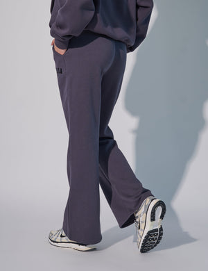 Kaiia Logo Wide Leg Sweat Pants in Dark Grey