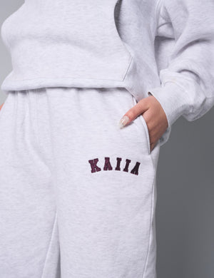 Kaiia Logo Cuffed Joggers Light Grey Marl With Burgundy